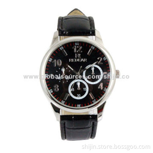 Fashion Stainless Steel Vogue Watch with Genuine Leather Band, for Men, REDEAR